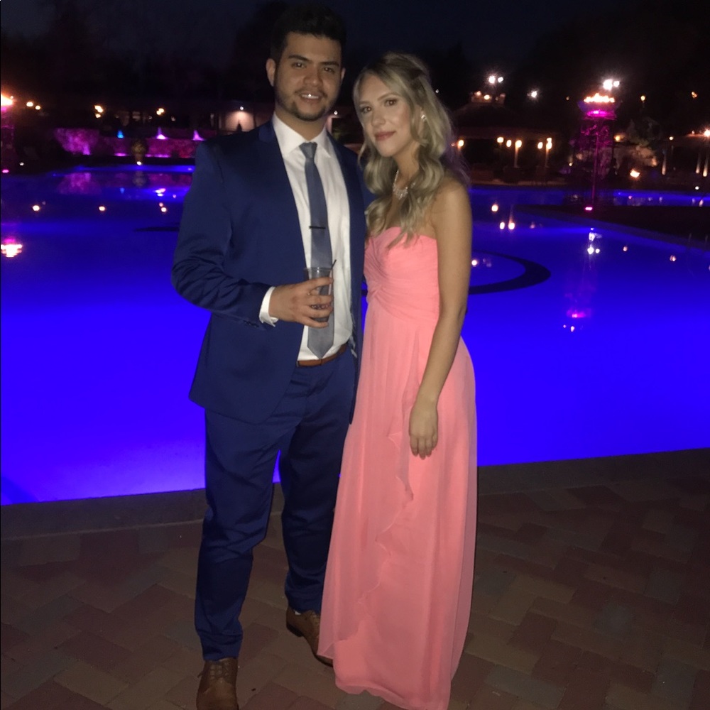 Strapless Crinkle Chiffon Dress with Cascade Skirt